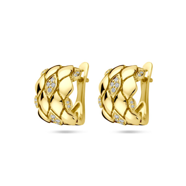 klapoorringen diamant 0.16ct (2x 0.08ct) h si 14 mm 14K geelgoud