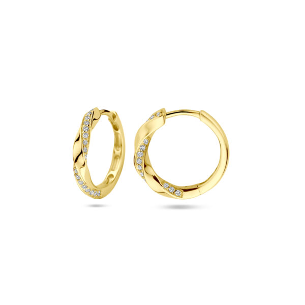 klapoorringen diamant 0.20ct (2x 0.10ct) h si 15 mm 14K geelgoud - Afbeelding 3