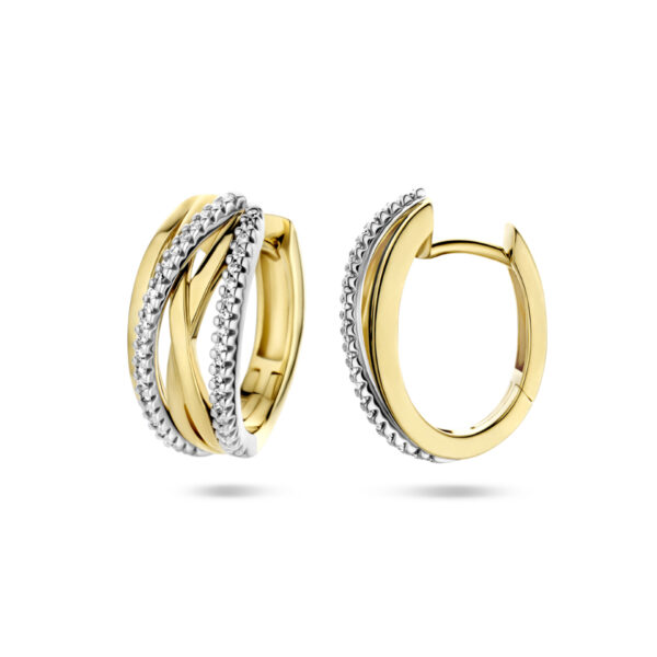 klapoorringen diamant 0.25ct (2x 0.125ct) h si 14K bicolor goud geel/wit - Afbeelding 3
