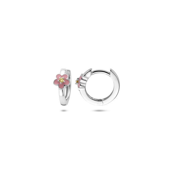 klapoorringen emaille bloem zirkonia 12 mm zilver gerhodineerd - Afbeelding 3