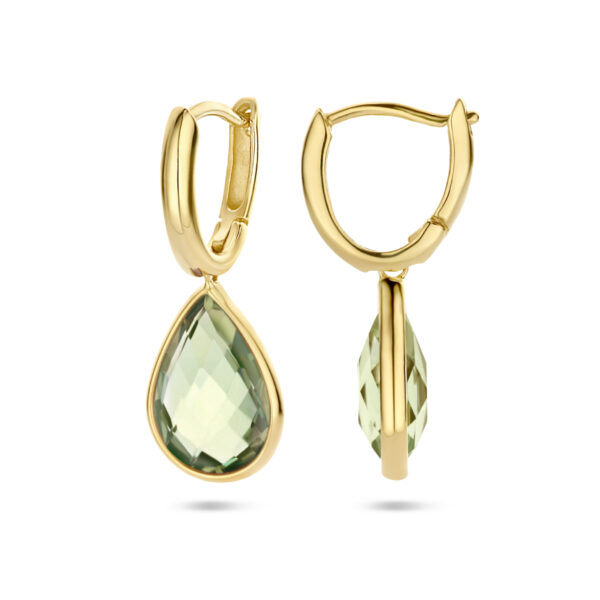 klapoorringen groen amethist 14K geelgoud - Afbeelding 3