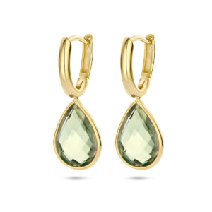 klapoorringen groen amethist 14K geelgoud