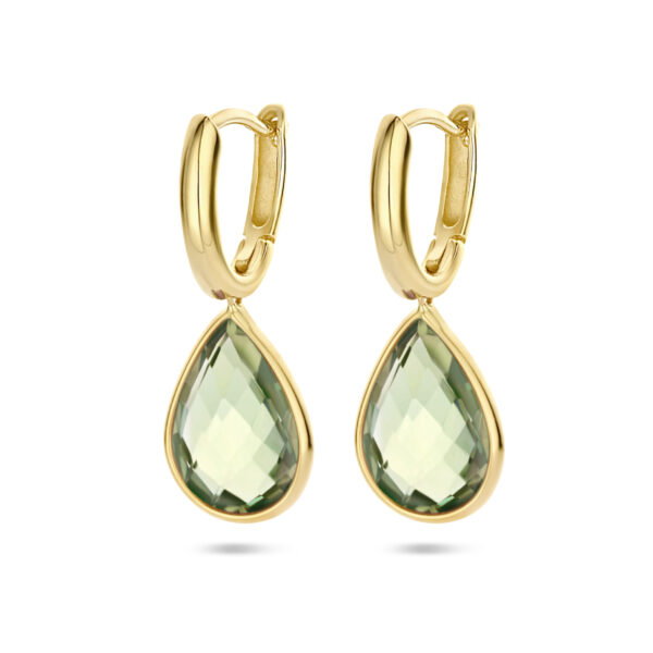 klapoorringen groen amethist 14K geelgoud