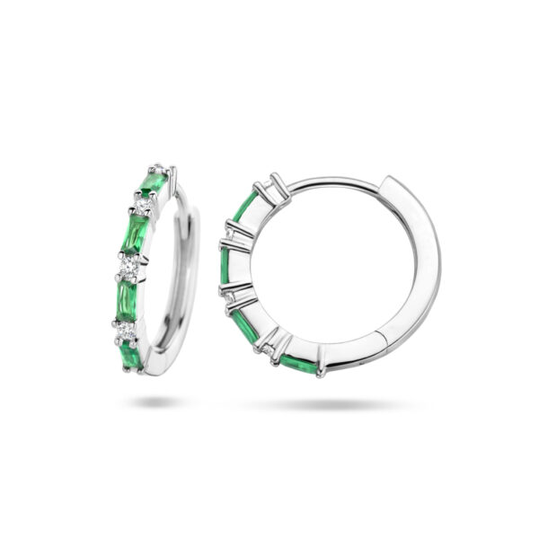 klapoorringen groen en wit zirkonia zilver gerhodineerd - Afbeelding 3