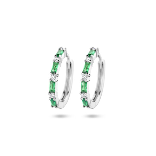 klapoorringen groen en wit zirkonia zilver gerhodineerd