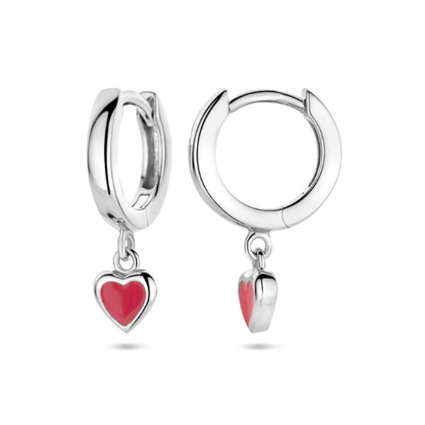 klapoorringen hart rood emaille 18 mm zilver gerhodineerd - Afbeelding 3