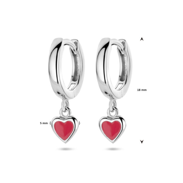 klapoorringen hart rood emaille 18 mm zilver gerhodineerd - Afbeelding 4