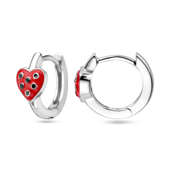 klapoorringen hart rood en zwart emaille zilver gerhodineerd - Afbeelding 3