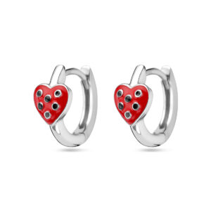 klapoorringen hart rood en zwart emaille zilver gerhodineerd