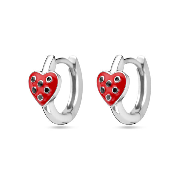 klapoorringen hart rood en zwart emaille zilver gerhodineerd