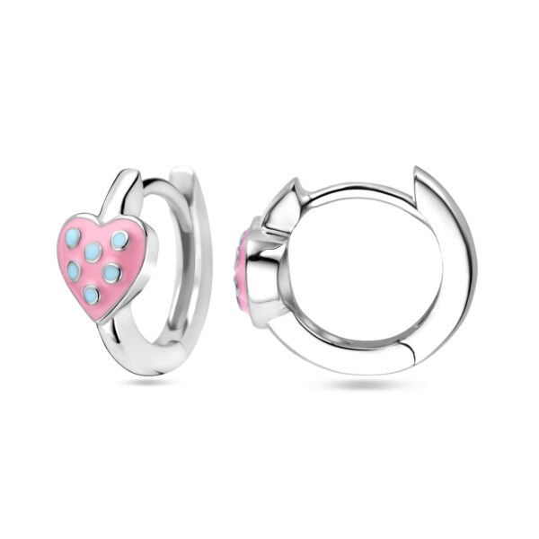 klapoorringen hart roze en turquoise emaille zilver gerhodineerd - Afbeelding 3