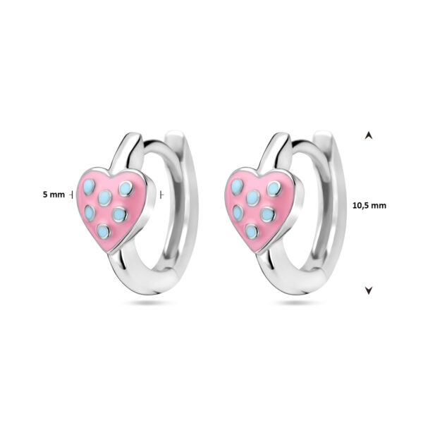 klapoorringen hart roze en turquoise emaille zilver gerhodineerd - Afbeelding 4