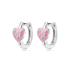klapoorringen hart roze en turquoise emaille zilver gerhodineerd
