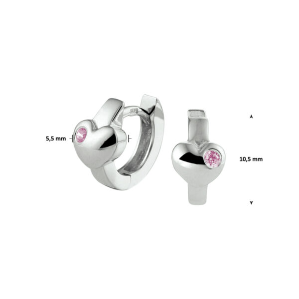 klapoorringen hart roze zirkonia zilver gerhodineerd - Afbeelding 2