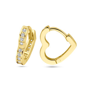 klapoorringen hart zirkonia 14K geelgoud
