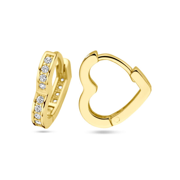 klapoorringen hart zirkonia 14K geelgoud