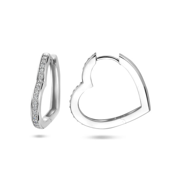 klapoorringen hart zirkonia 21 mm zilver gerhodineerd - Afbeelding 3