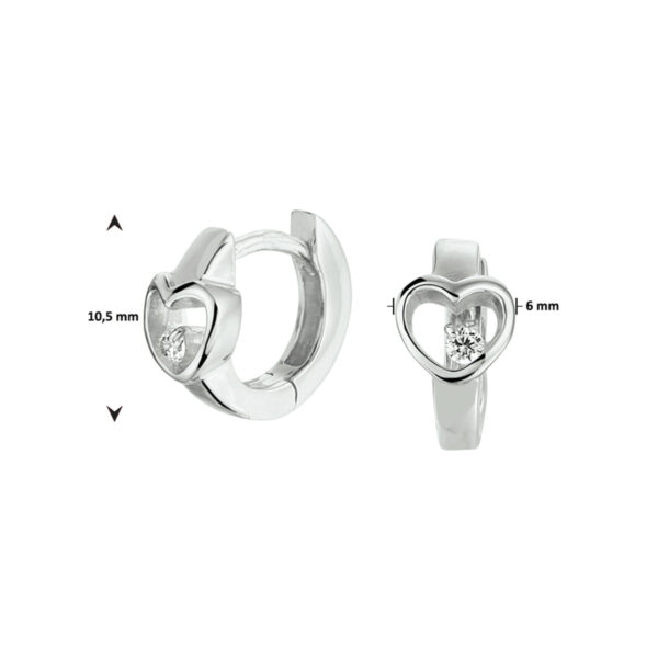 klapoorringen hart zirkonia zilver gerhodineerd - Afbeelding 2