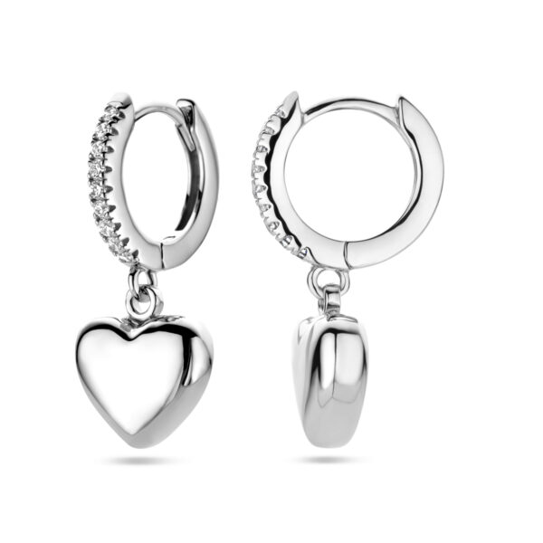 klapoorringen hart zirkonia zilver gerhodineerd - Afbeelding 3