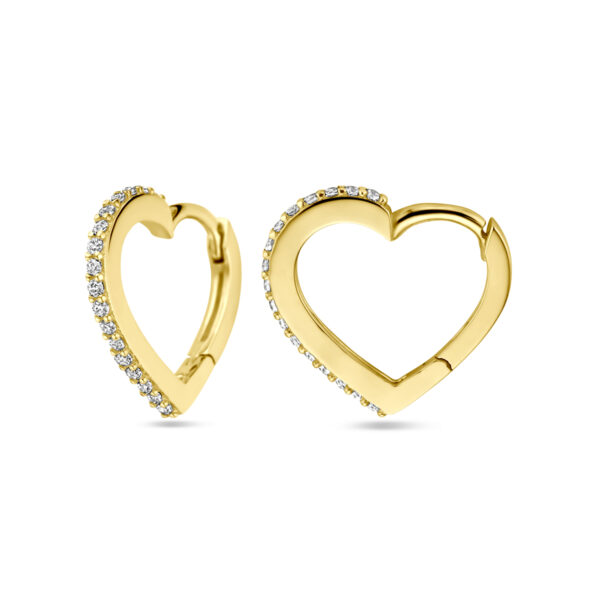 klapoorringen hartjes zirkonia 14K geelgoud - Afbeelding 3