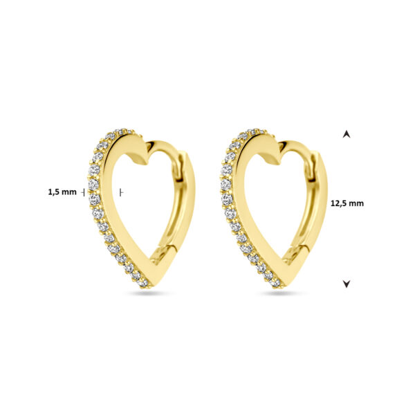 klapoorringen hartjes zirkonia 14K geelgoud - Afbeelding 4