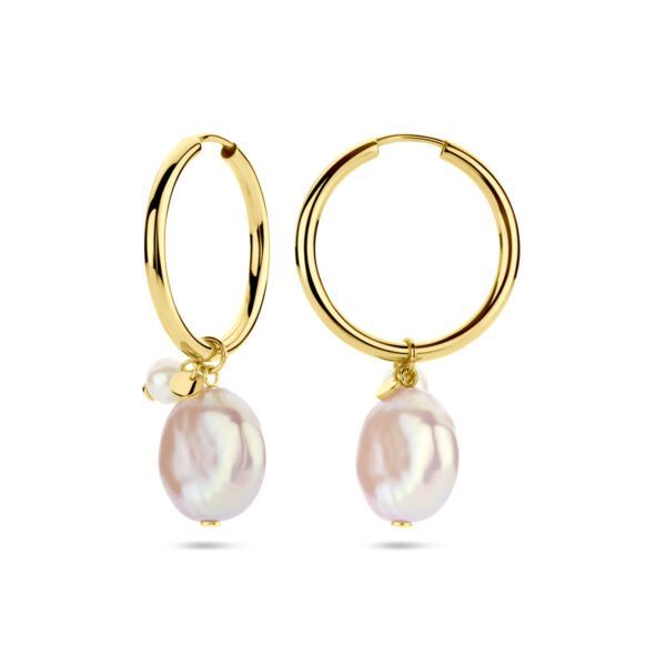 klapoorringen keshi en parel 36 mm 14K geelgoud - Afbeelding 3