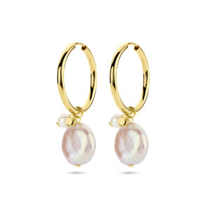 klapoorringen keshi en parel 36 mm 14K geelgoud