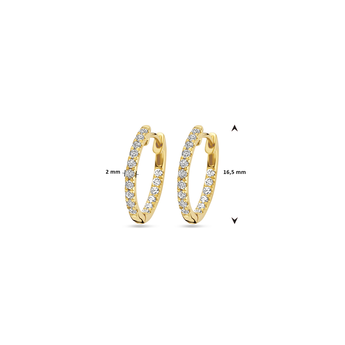 klapoorringen lab grown diamant 0.46ct (2x 0.23ct) h si 16,5 mm 14K geelgoud - Afbeelding 4