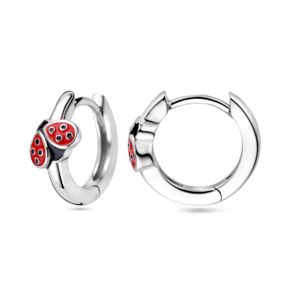 klapoorringen lieveheersbeestje emaille zilver gerhodineerd - Afbeelding 3