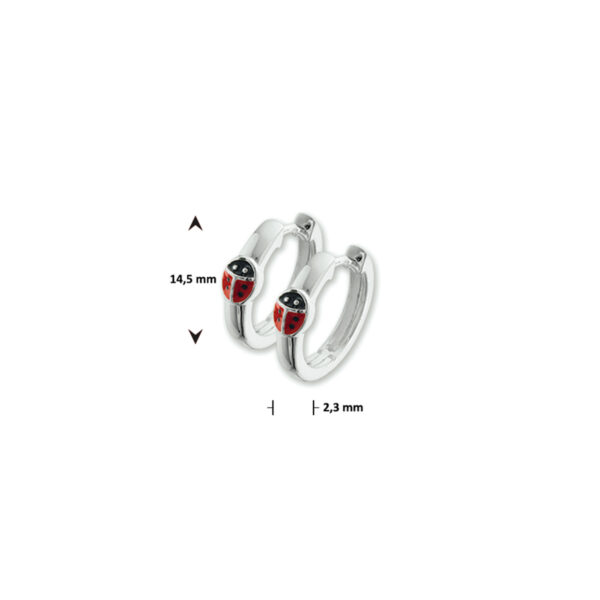 klapoorringen lieveheersbeestje zilver wit - Afbeelding 3