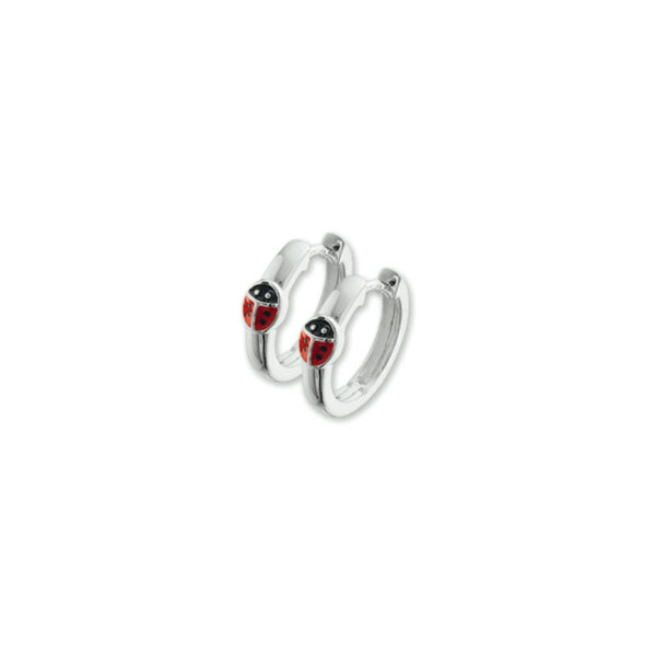 klapoorringen lieveheersbeestje zilver wit