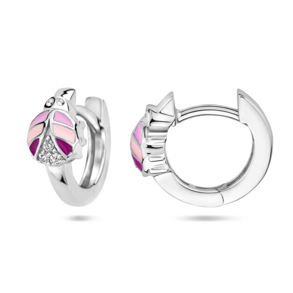 klapoorringen lieveheersbeestje zirkonia zilver gerhodineerd - Afbeelding 3