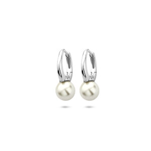 klapoorringen parel 15 mm zilver gerhodineerd