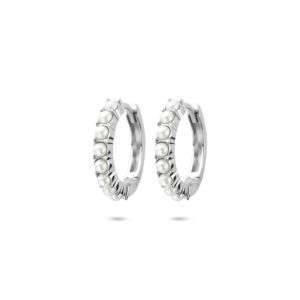 klapoorringen parel 15 mm zilver gerhodineerd