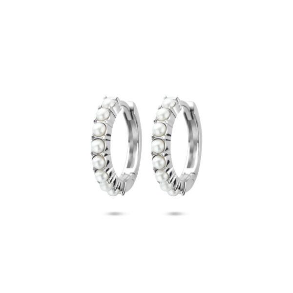 klapoorringen parel 15 mm zilver gerhodineerd