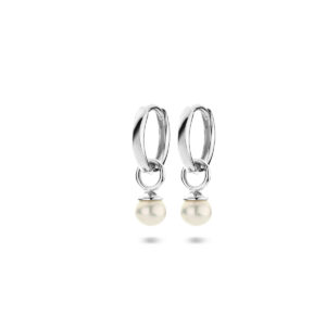 klapoorringen parel 18 mm zilver gerhodineerd