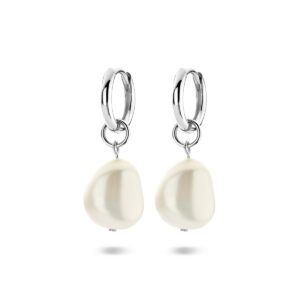 klapoorringen parel 25 mm zilver gerhodineerd