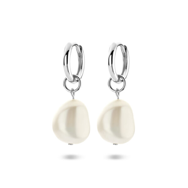 klapoorringen parel 25 mm zilver gerhodineerd