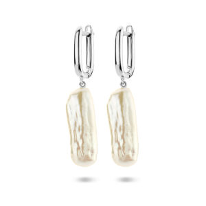 klapoorringen parel 38 mm zilver gerhodineerd