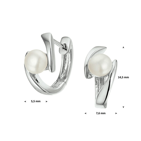 klapoorringen parel zilver gerhodineerd - Afbeelding 2