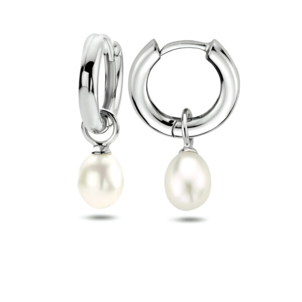 klapoorringen parel zilver gerhodineerd - Afbeelding 2