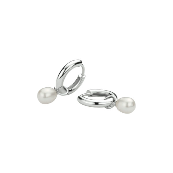 klapoorringen parel zilver gerhodineerd - Afbeelding 2