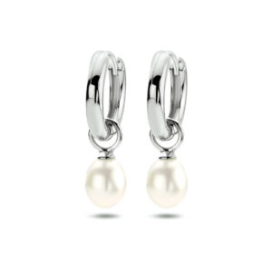klapoorringen parel zilver gerhodineerd