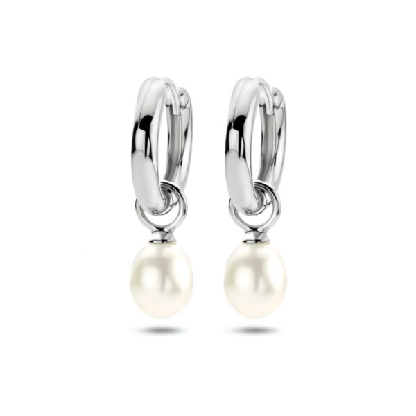 klapoorringen parel zilver gerhodineerd
