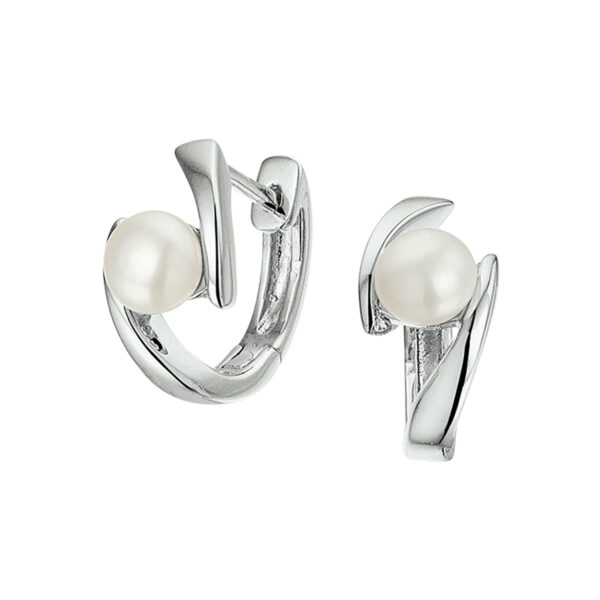klapoorringen parel zilver gerhodineerd