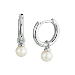 klapoorringen parel zilver gerhodineerd