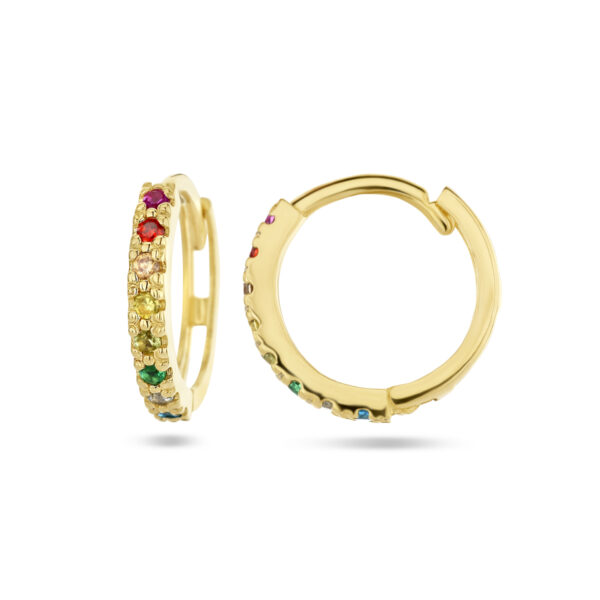 klapoorringen regenboog zirkonia 14K geelgoud - Afbeelding 3