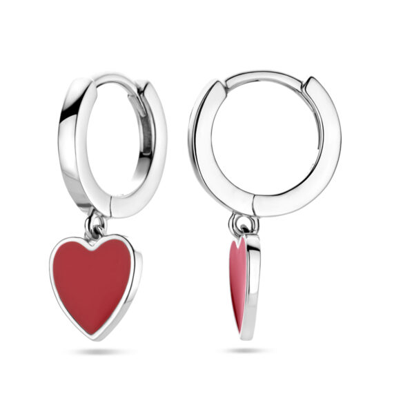 klapoorringen rood emaille zilver gerhodineerd - Afbeelding 3