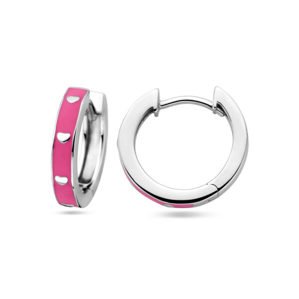 klapoorringen roze emaille zilver gerhodineerd - Afbeelding 3