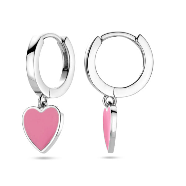 klapoorringen roze emaille zilver gerhodineerd - Afbeelding 3